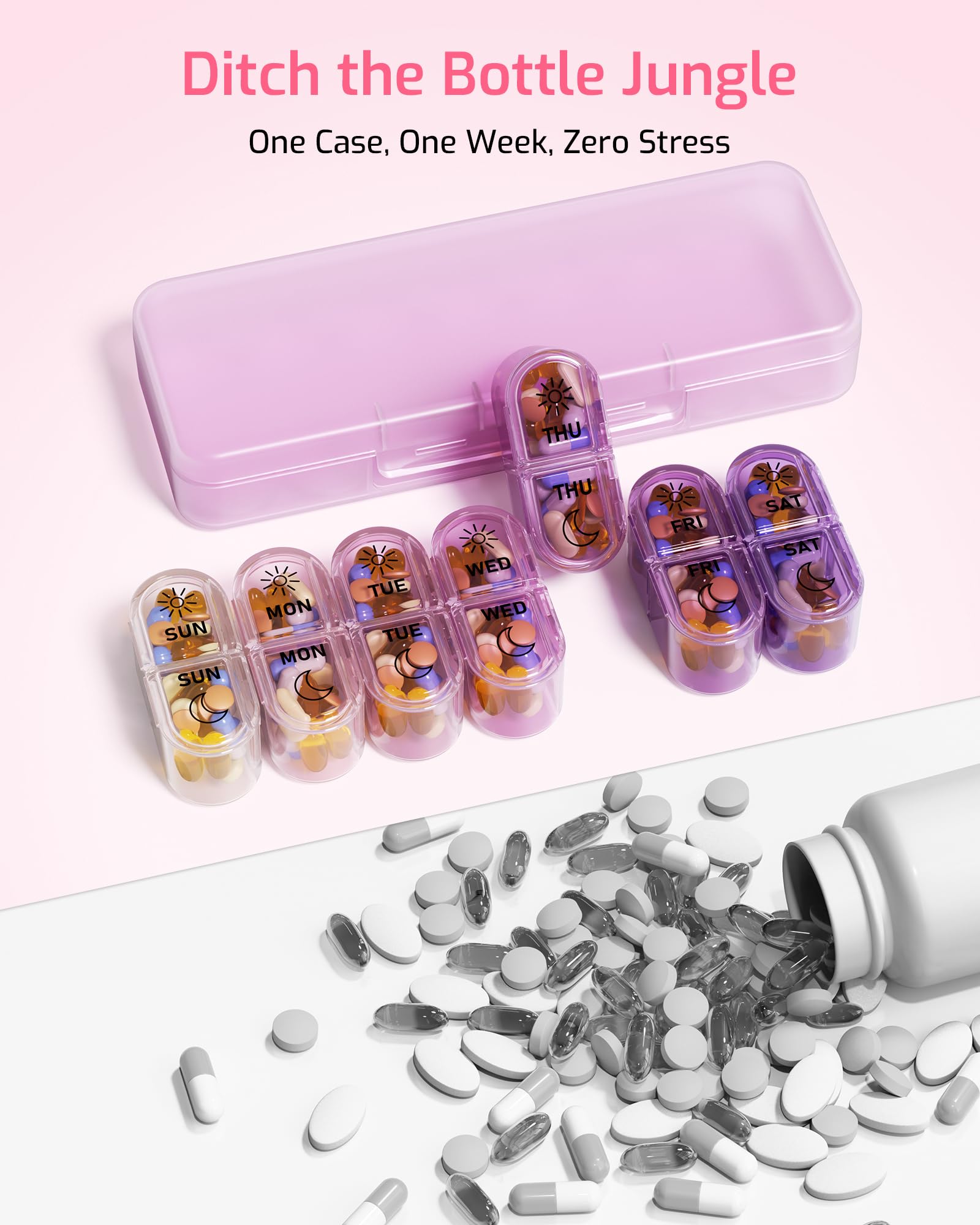 Daviky Weekly Pill Organizer 2 Times a Day, 7-Day AM PM Medicine Case, Travel-Friendly Pill Box for Fish Oils, Vitamins & Supple