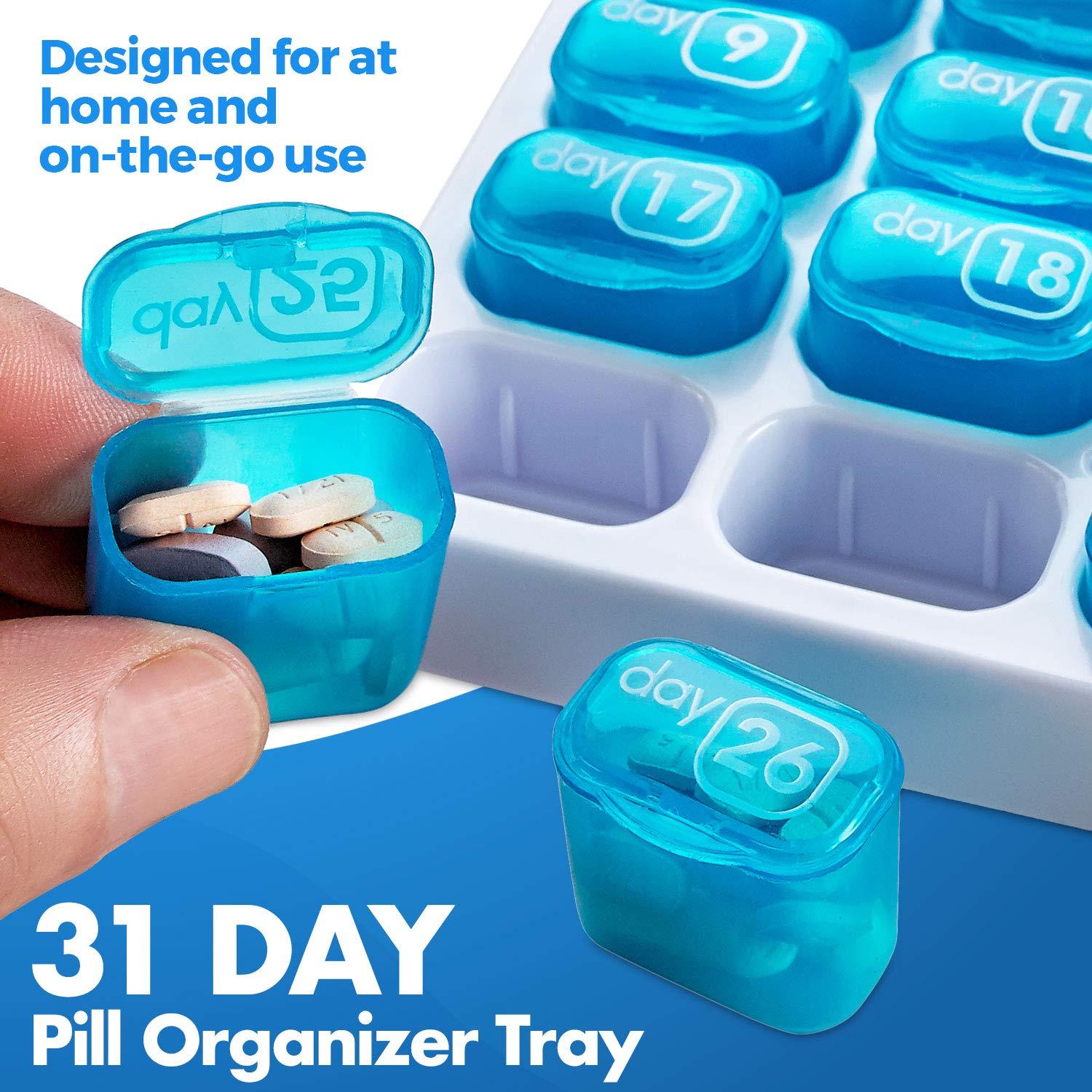 Monthly Pill Organizer - (Pack of 2) 31 Day Pill Organizer with Large Removable Medication Pods, Portable Pill Case Box and Hold