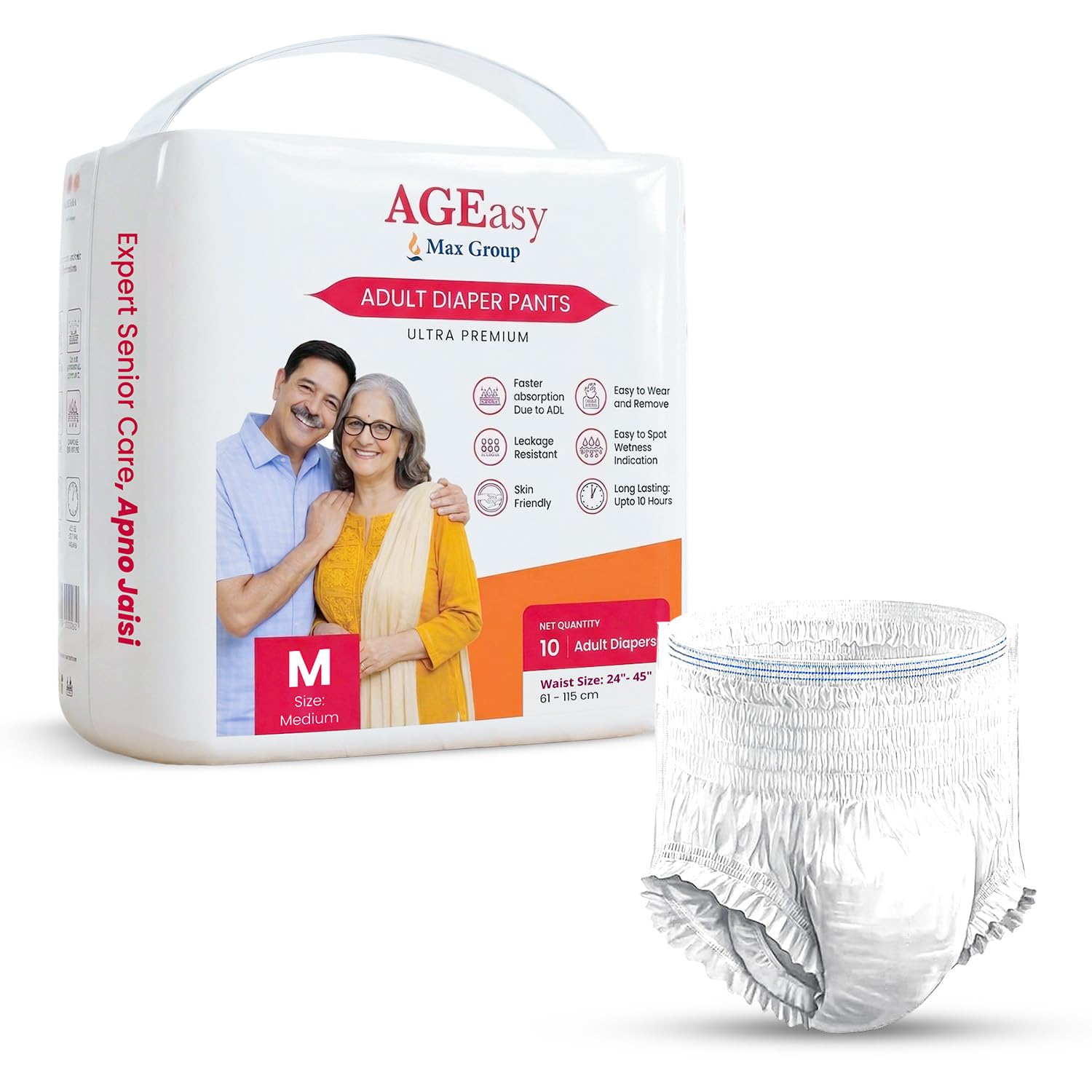 Ageasy (Max Group) Unisex Adult Diaper Pants With Wetness Indicator | Odour Lock & AntiBacterial | Skin Friendly Pant Style Dia