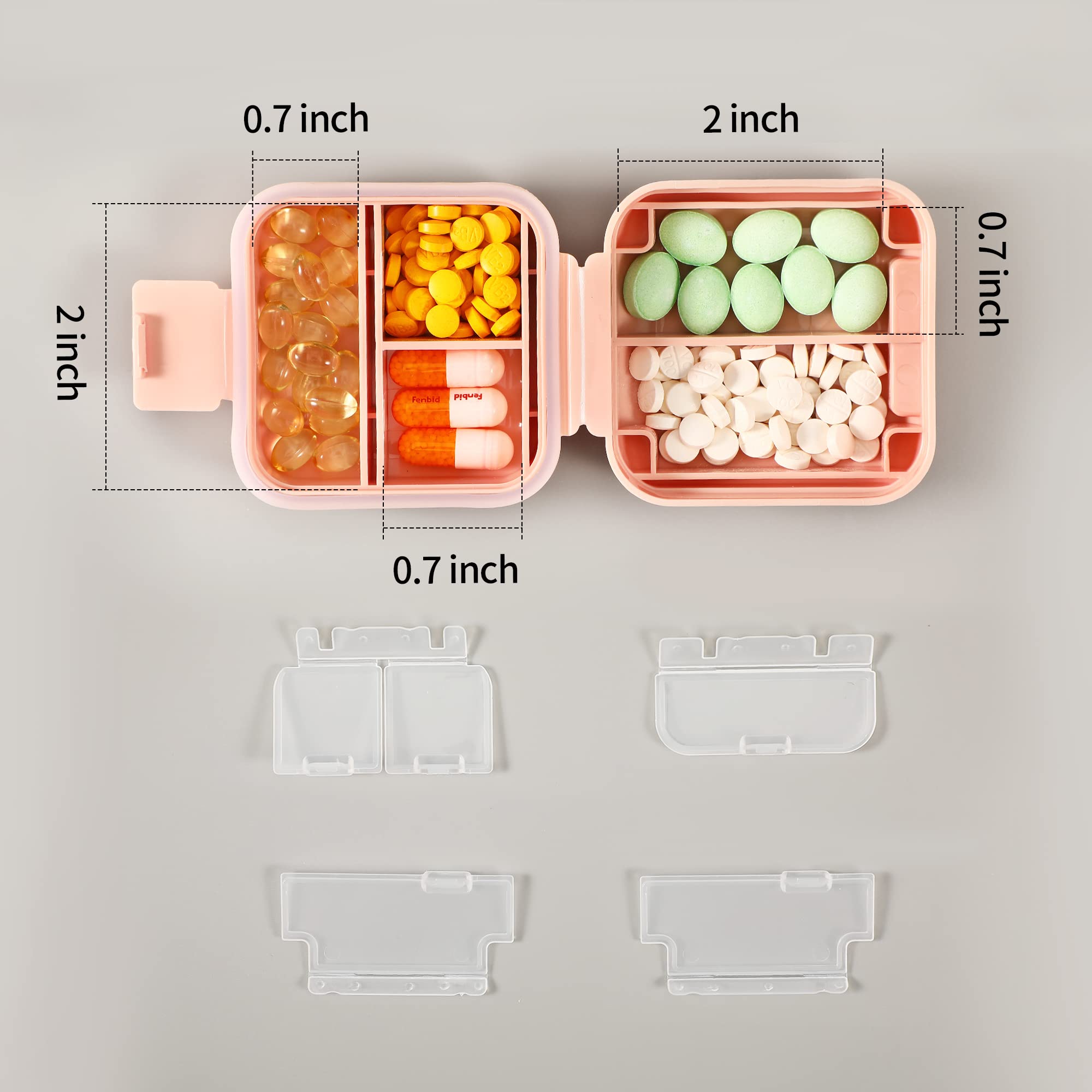 Dynippy Daily Pill Organizer 5 Compartments Portable Moisture Proof Small Pill Case for Pocket Purse Travel Pill Box Portable Me