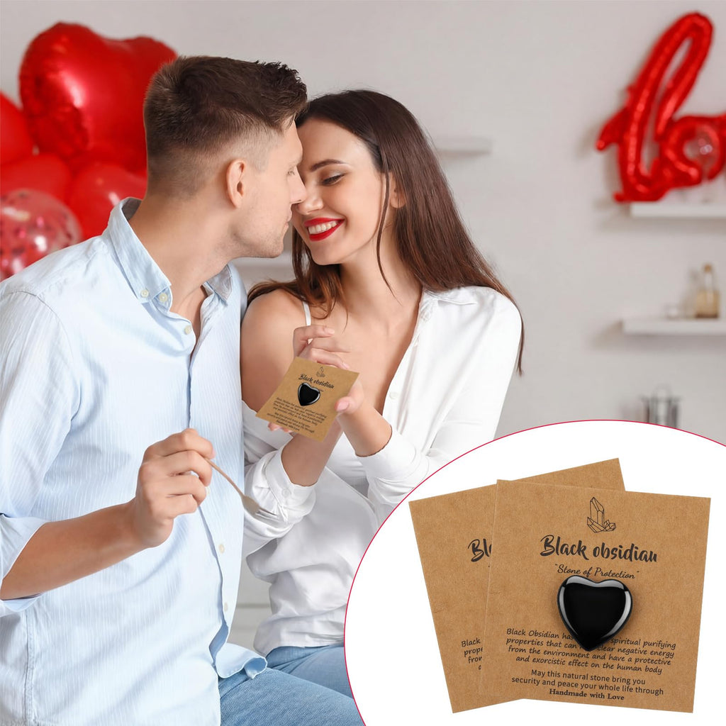 YooNotee 32 Pack Black Obsidian Heart Stone Valentine's Gift Sets Bulk 0.8 Inch 16 Pcs Crystal Gemstone Crystals Rock With16 Pcs