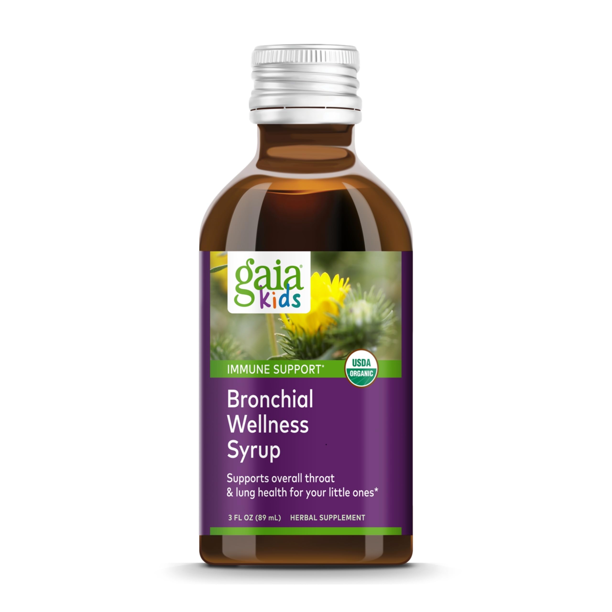 Gaia Kids Bronchial Wellness Syrup - Immune Support Supplement - Overall Throat & Lung Health Support - Certified Organic Formul