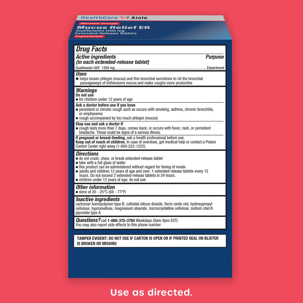 HealthCareAisle Guaifenesin 1200 mg Extended Release - 42 Tablets - Mucus Relief Expectorant for Chest Congestion Relief