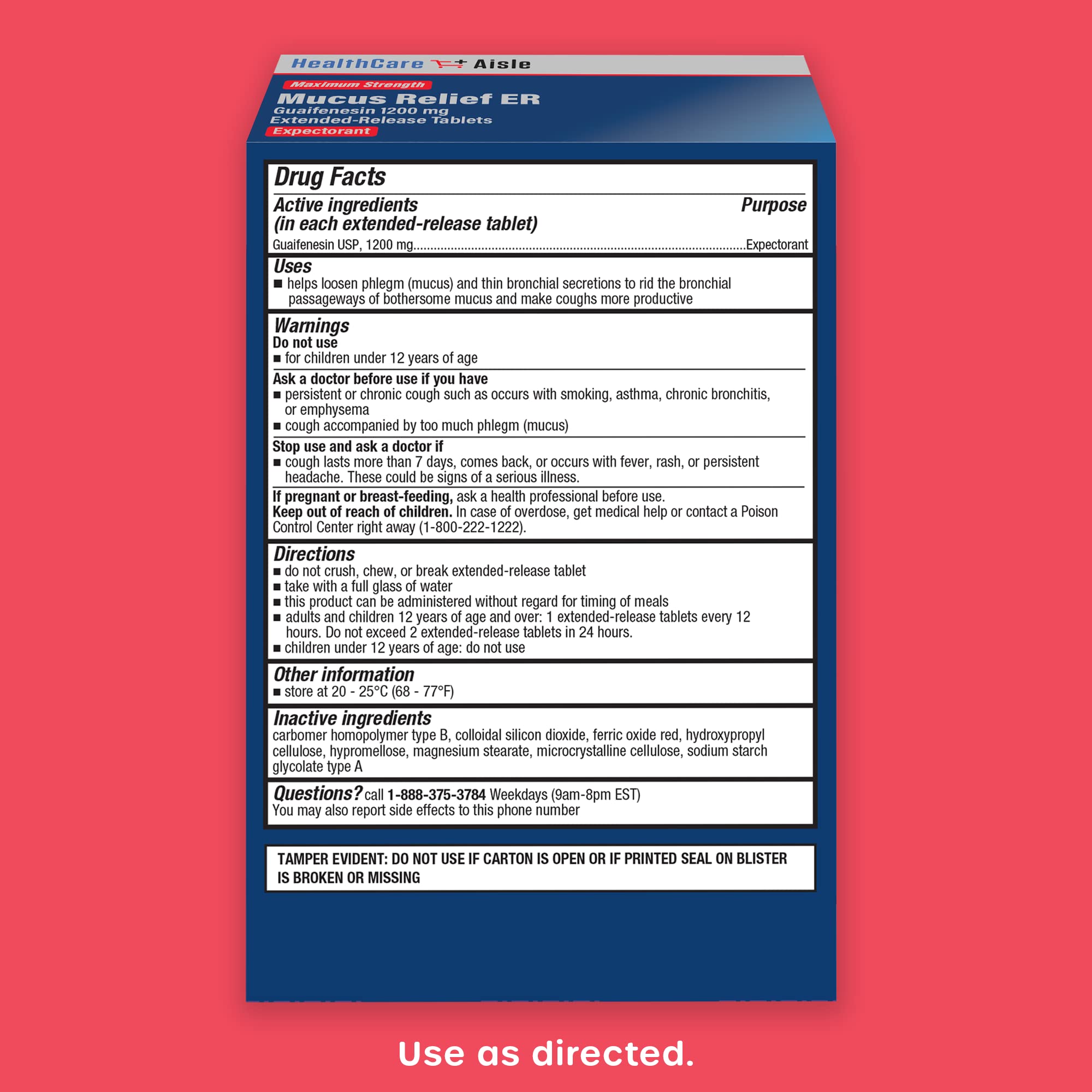 HealthCareAisle Guaifenesin 1200 mg Extended Release - 42 Tablets - Mucus Relief Expectorant for Chest Congestion Relief