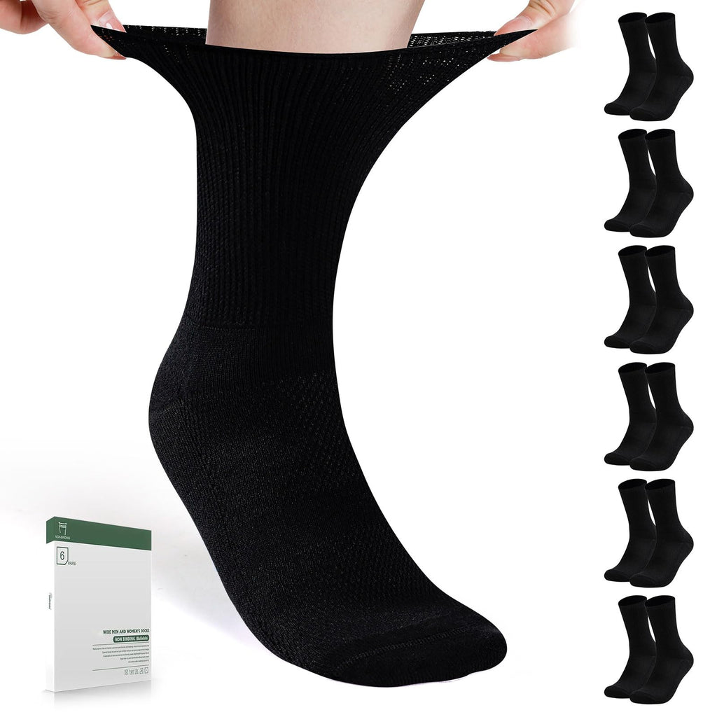 Bulinlulu Diabetic Socks for Men Women-6 Pairs Non Binding Crew Diabetic Neuropathy Socks with Seamless Toe for Men Size 9-12(La