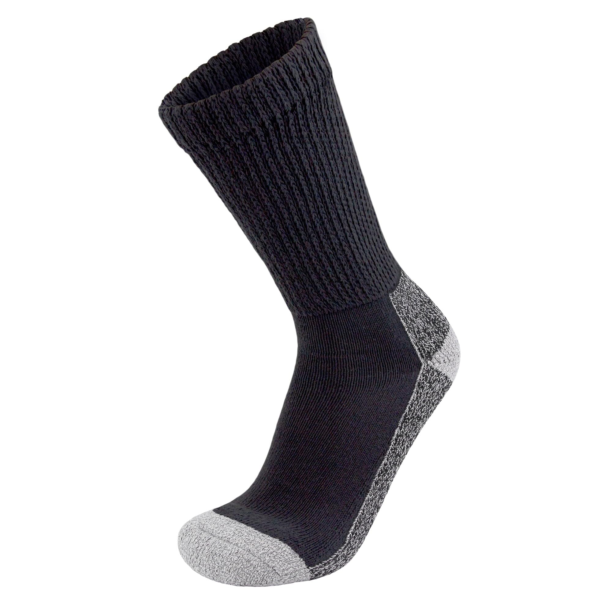 4 Pairs of Diabetic Extra Thick Warm Cotton Socks, Triple Cushioned Crew Slipper Socks (Black with Gray Sole, Size 10-13)