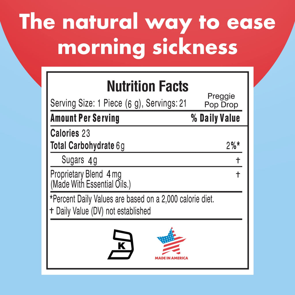 Preggie Pop Drops - 21 Drops - Morning Sickness Relief during pregnancy - Safe for pregnant Mom & Baby - Gluten Free - Four Flav