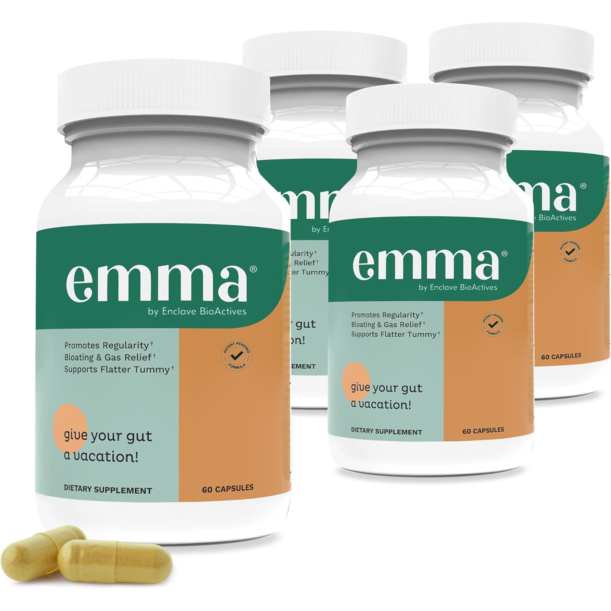 Emma Gut Health - 4 Pack - Gas and Bloating Relief, Constipation, Leaky Gut Repair - Gut Cleanse & Restore Digestion - Regulate 