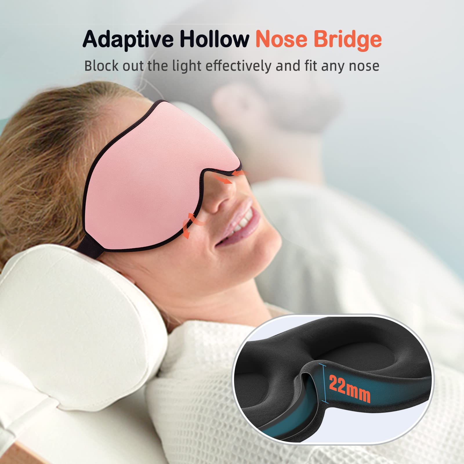 LitBear Sleep Masks for Women, Pink Eye Mask for Sleeping, Comfortable Night Sleeping Mask, Soft Contoured Eye Cover for Sleepin