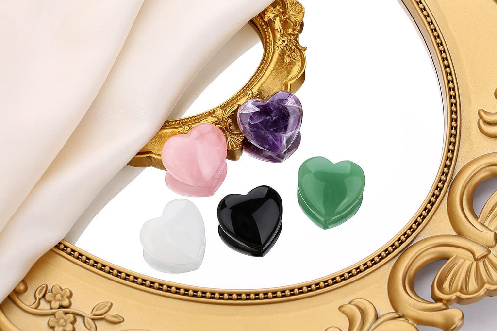 QINJIEJIE 5Pcs 1.2'' Rose Quartz Heart Crystals Amethyst Healing Crystal Love Stone Polished Thumb Palm Natural Worry Gemstones