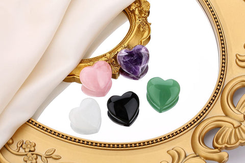 QINJIEJIE 5Pcs 1.2'' Rose Quartz Heart Crystals Amethyst Healing Crystal Love Stone Polished Thumb Palm Natural Worry Gemstones 