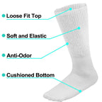 Falari Physicians Approved Diabetic Socks Crew Unisex 3, 6 or 12-Pack (9-11 Women/Men Size, 12 Pairs White)