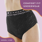 3-Pack Womens Black Lovely Lace Regular Absorbency Incontinence Panties 2X (Fits Hip 45-48)