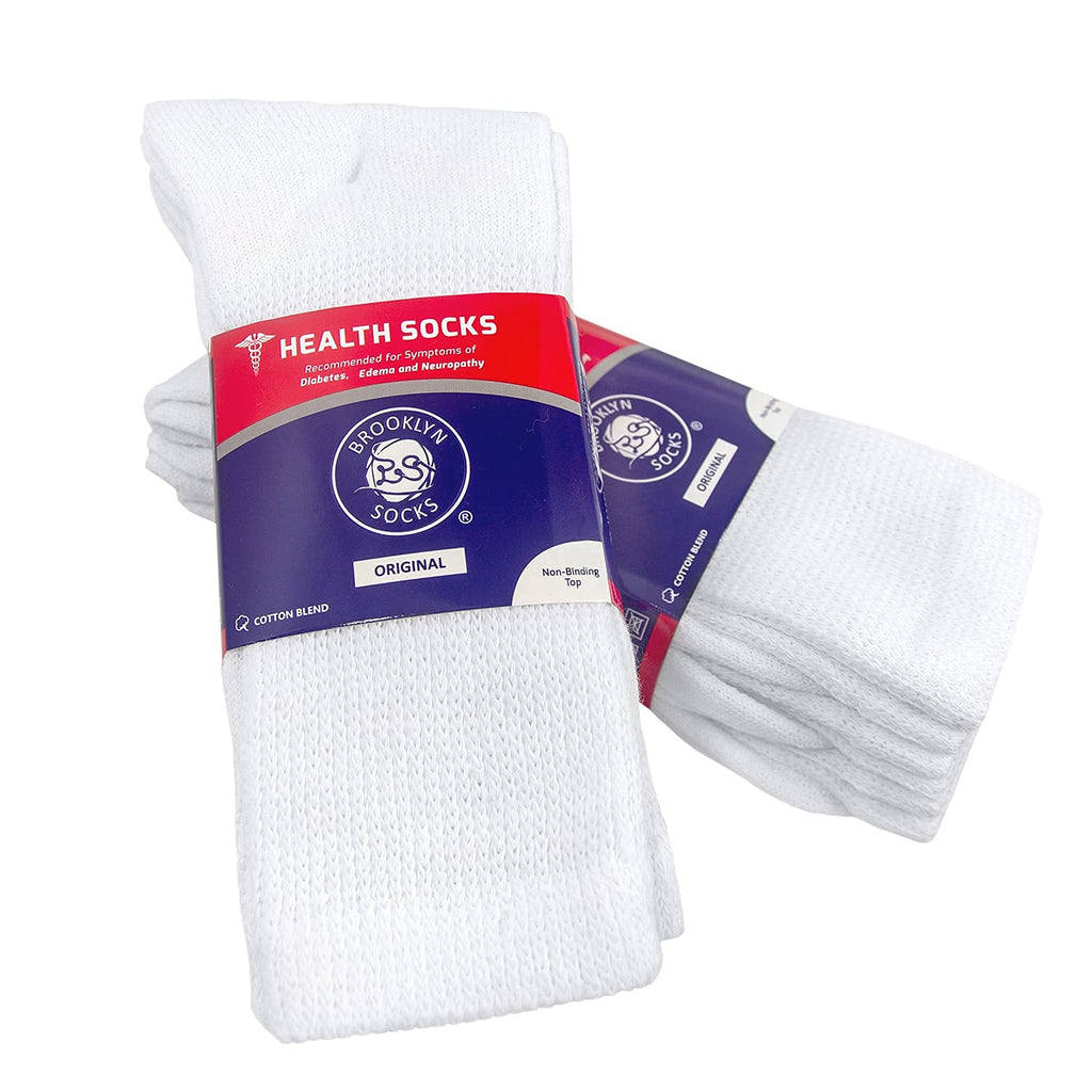 3 Pairs of Cotton Diabetic Neuropathy Crew Socks (13-16, Fits Men's Shoe Size 12-14.5, White)