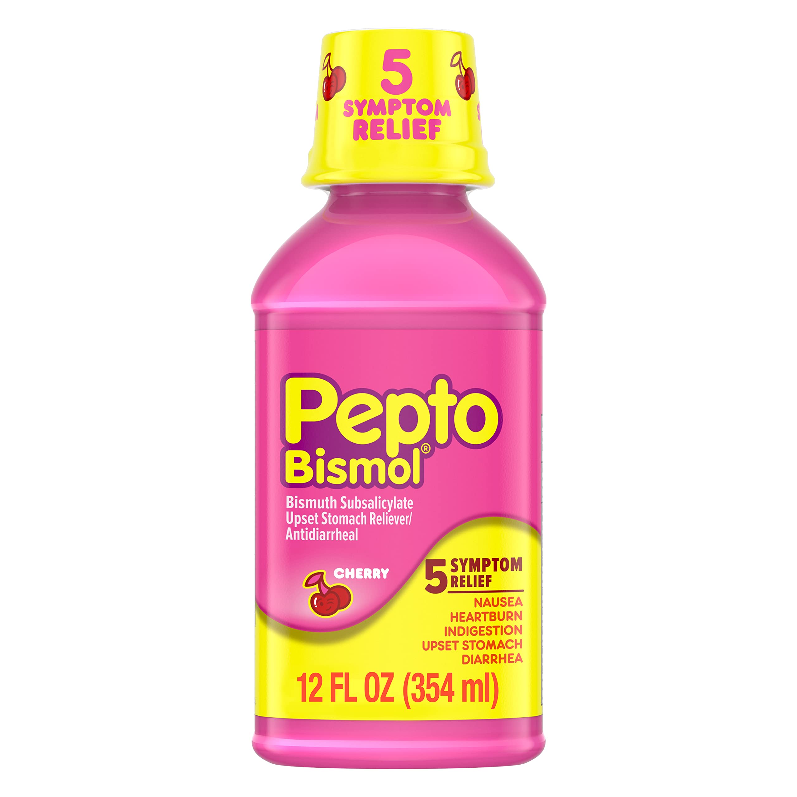 Pepto-Bismol Cherry Liquid 5 Symptom Relief including Upset Stomach & Diarrhea 12 Oz (Pack of 3) (OLD)