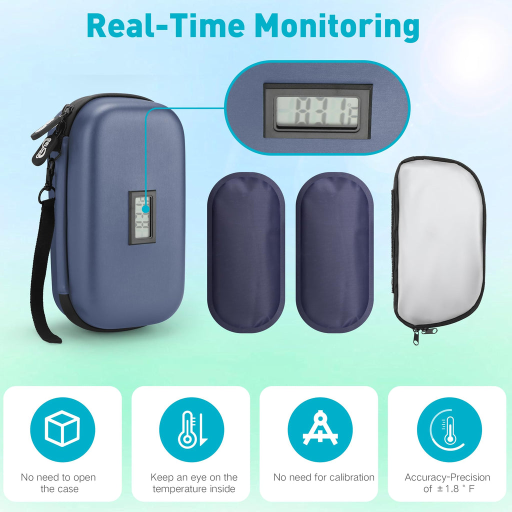Gelozid Insulin Cooler Travel Case with Temperature Display 24h, TSA Approved Diabetes Travel Case with 2x160g Ice Packs for Dai