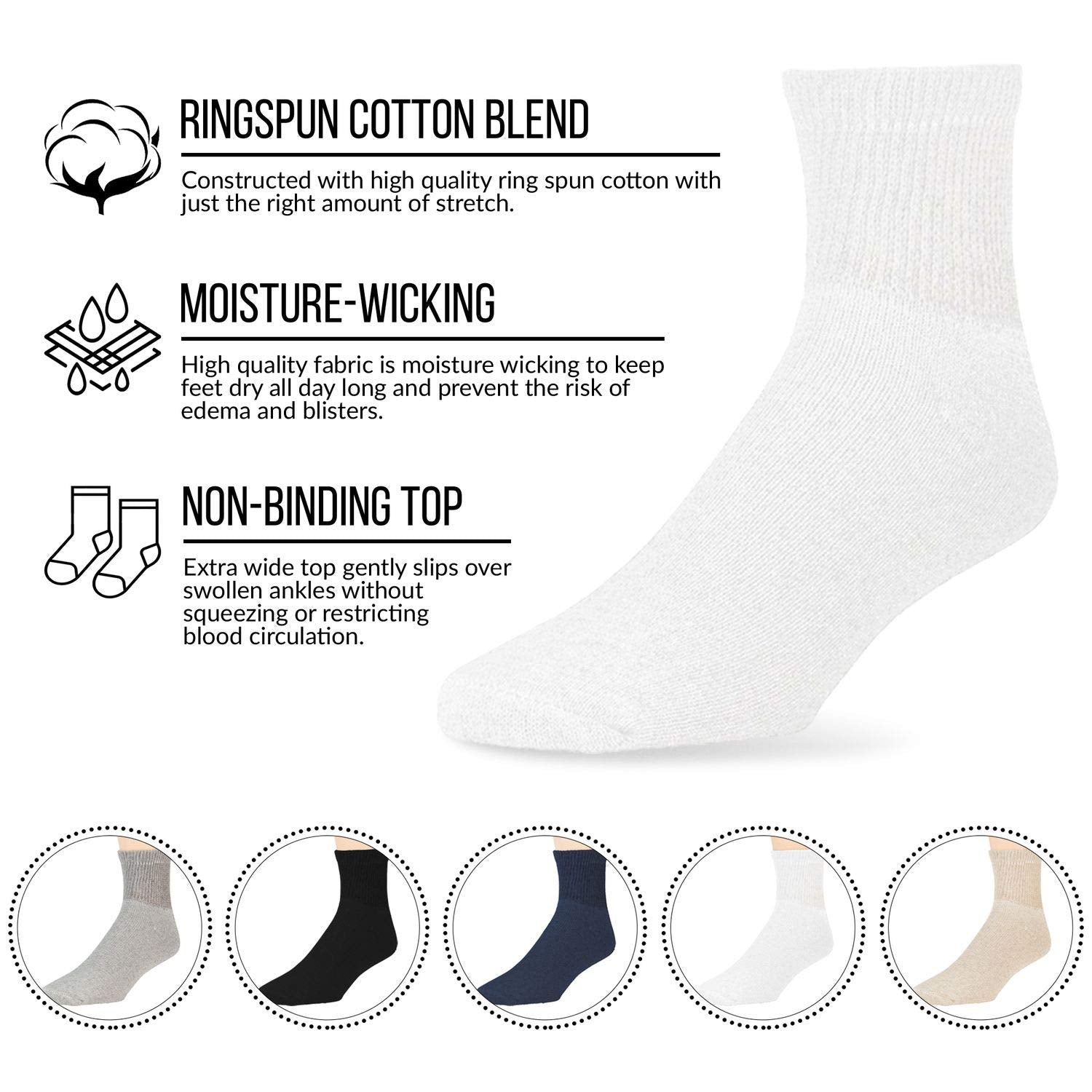 Big and Tall Diabetic Cotton Neuropathy Ankle Socks, King Size Mens Athletic Socks (13-15, Quarter Black) - 3 pairs