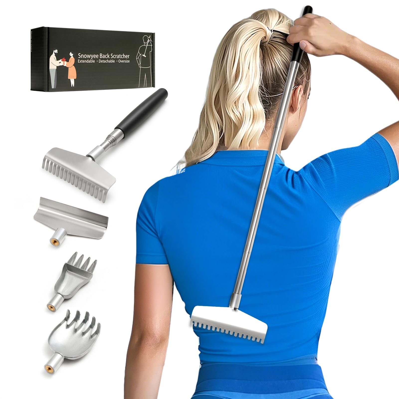 Snowyee Oversized Back Scratcher Detachable Backscratchers Extendable with Extra Large Wide Variety Heads for Women Men for Scra