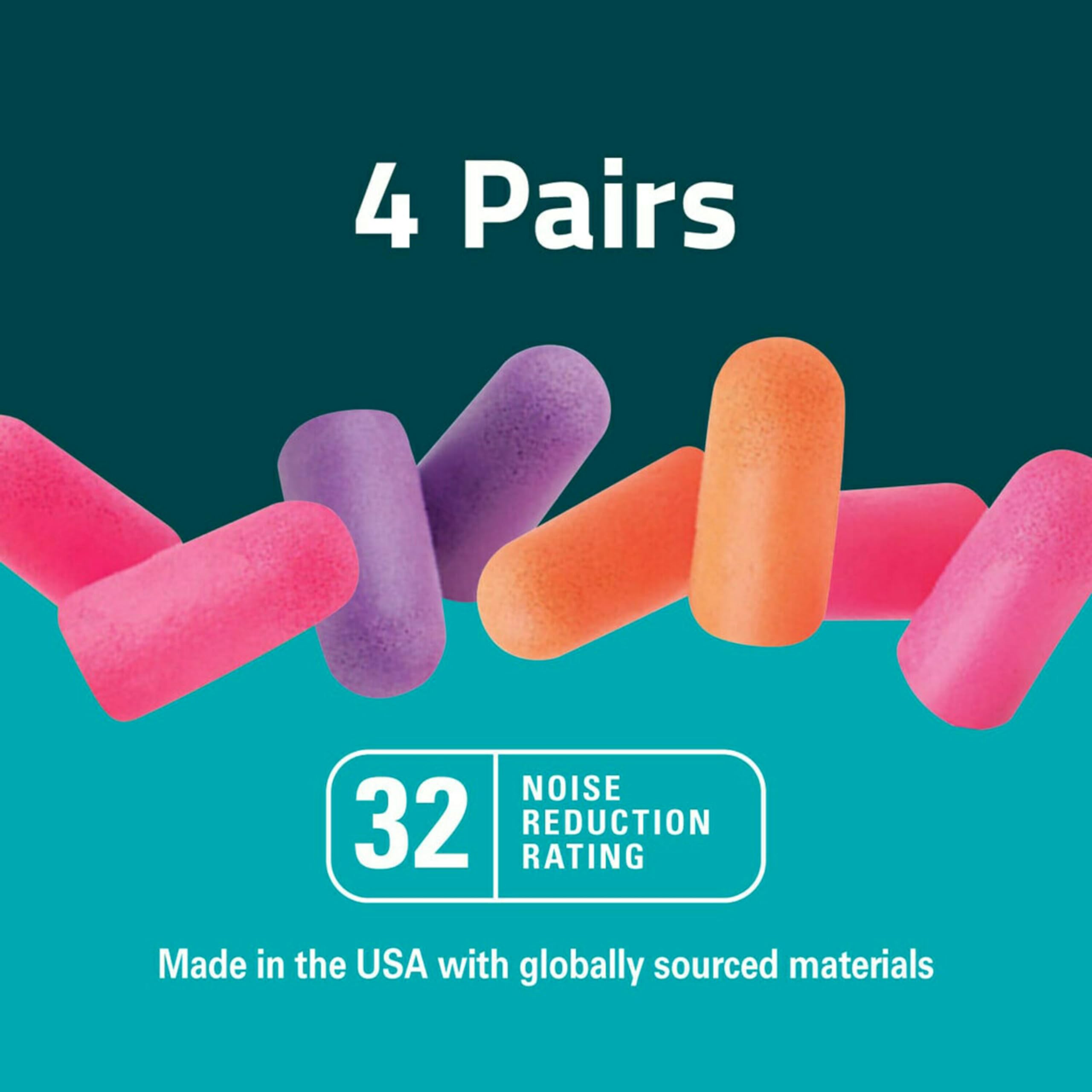 3M Disposable Earplugs Events & Concerts, 4 Pairs (8 Total Plugs), Noise Reduction Rating (NRR) 32 dB, Good Fit, Stays Put, Soft
