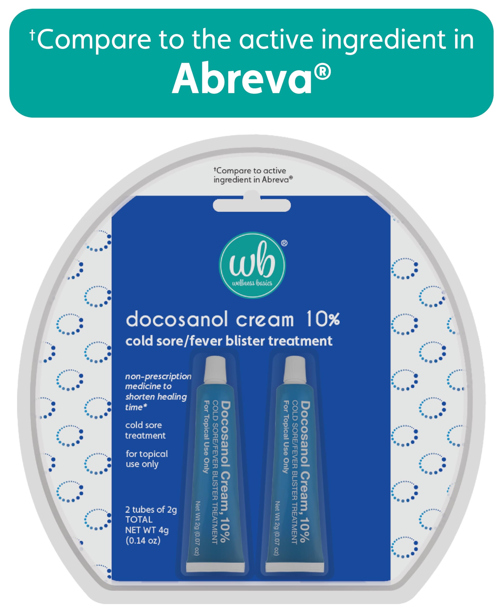 Wellness Basics Docosanol Cream 10% | Cold Sore Treatment | Shortens Healing Time | 0.07 oz - 2 Tubes
