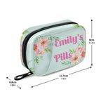 Custom Pill Box 7 Day Pill Case Bag Pink Flowers Watercolor Personalized Name Travel Pill Organizer Bag with Zipper Portable Wee