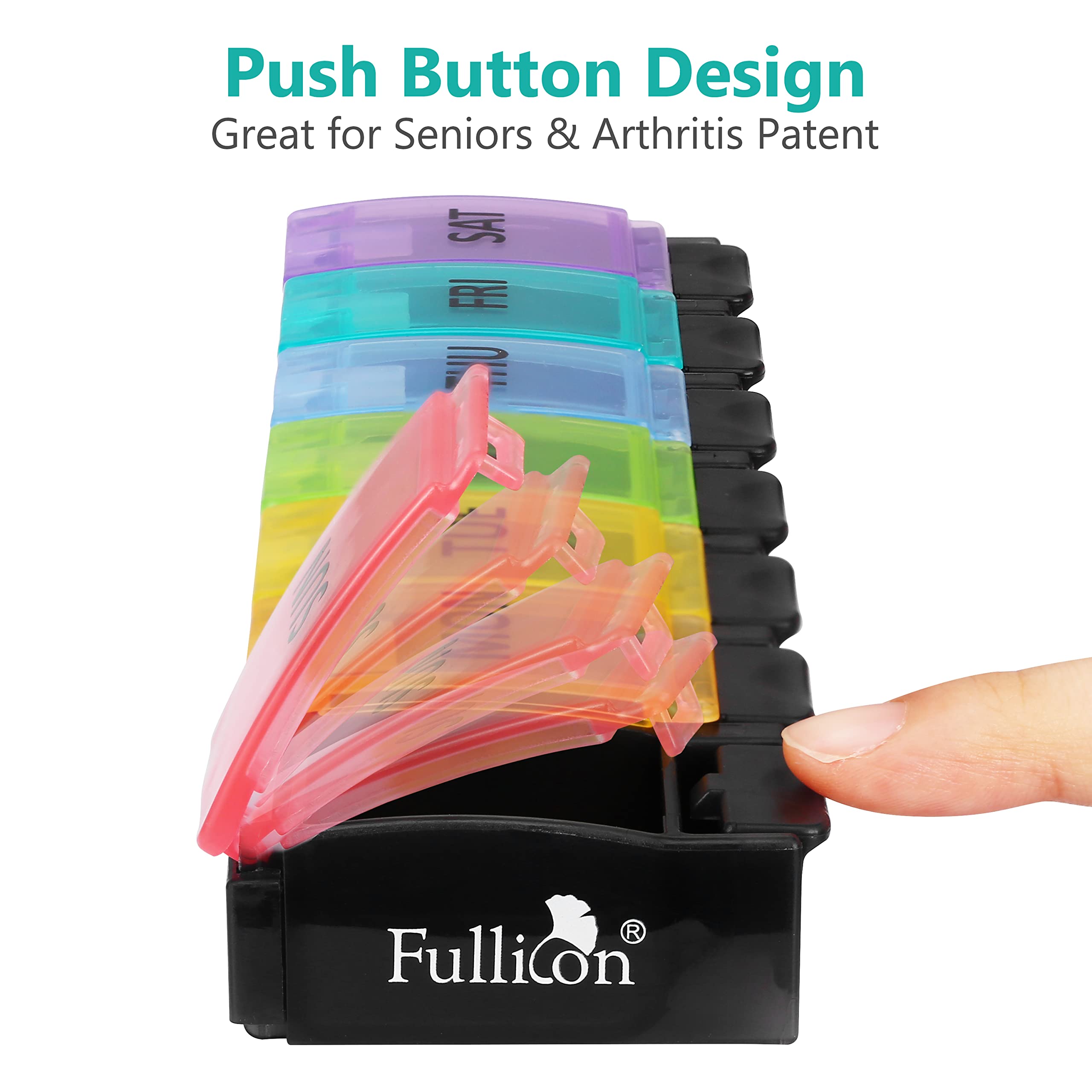 Fullicon Weekly Pill Box Organizer, 7 Day Tablet Boxes for Vitamins and Supplements, Easy to Open Large Medicine Box, Portable M