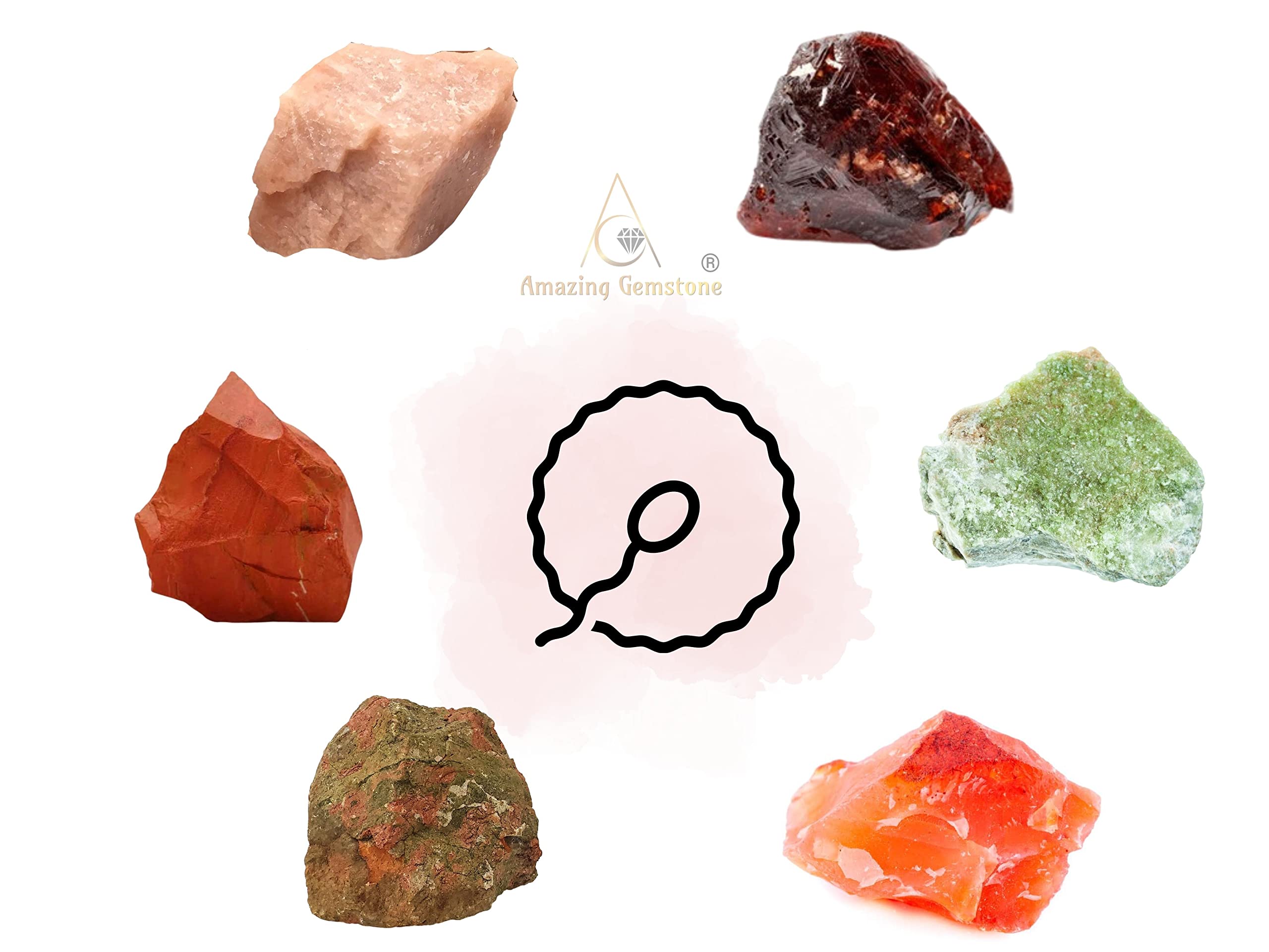 Crystals for Fertility Manifestation, Set of 6 Carnelian, Unakite, Peach Moonstone, Garnet, Red Jasper and Vesuvianite Healing C