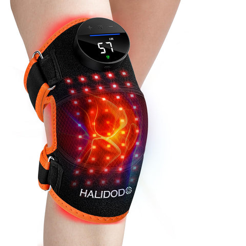 HALIDODO Red Light Therapy Knee Brace, Knee Massager with 4 Vibration Areas, Rechargeable Controller, 660nm & 850nm Red Light Th