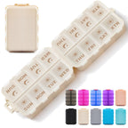 Foldable & Portable Pill Organizer 2 Times A Day with Extra Compartments - Etched Labels - Weekly 7 Day AM PM Medicine Box, Week