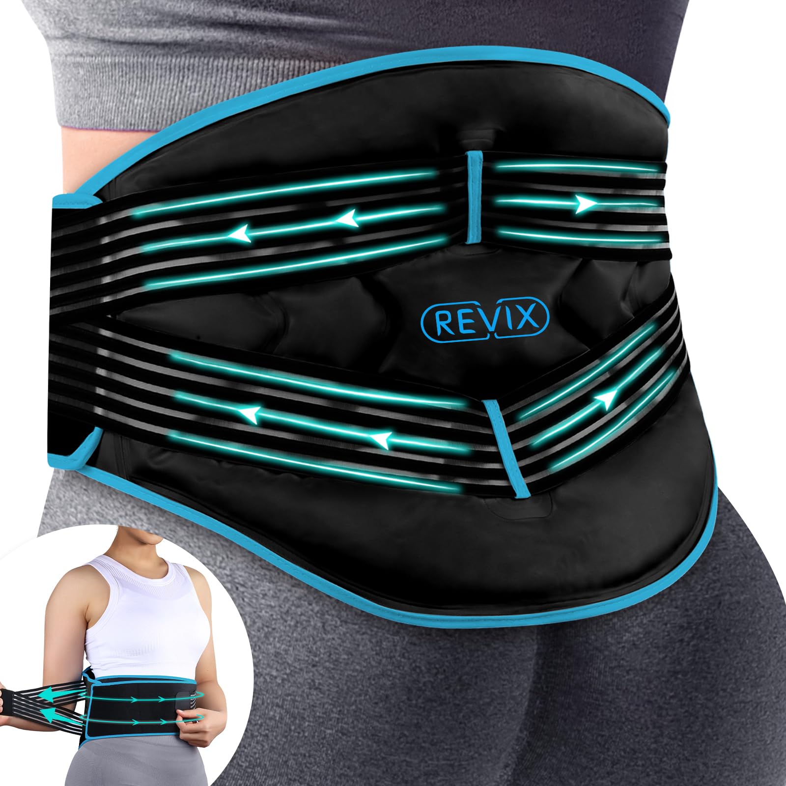 REVIX Large Ice Pack for Back Discomfort Relief with Double Compression, Reusable Gel Lower Back Wrap Ice Brace for Lumbar, Scia