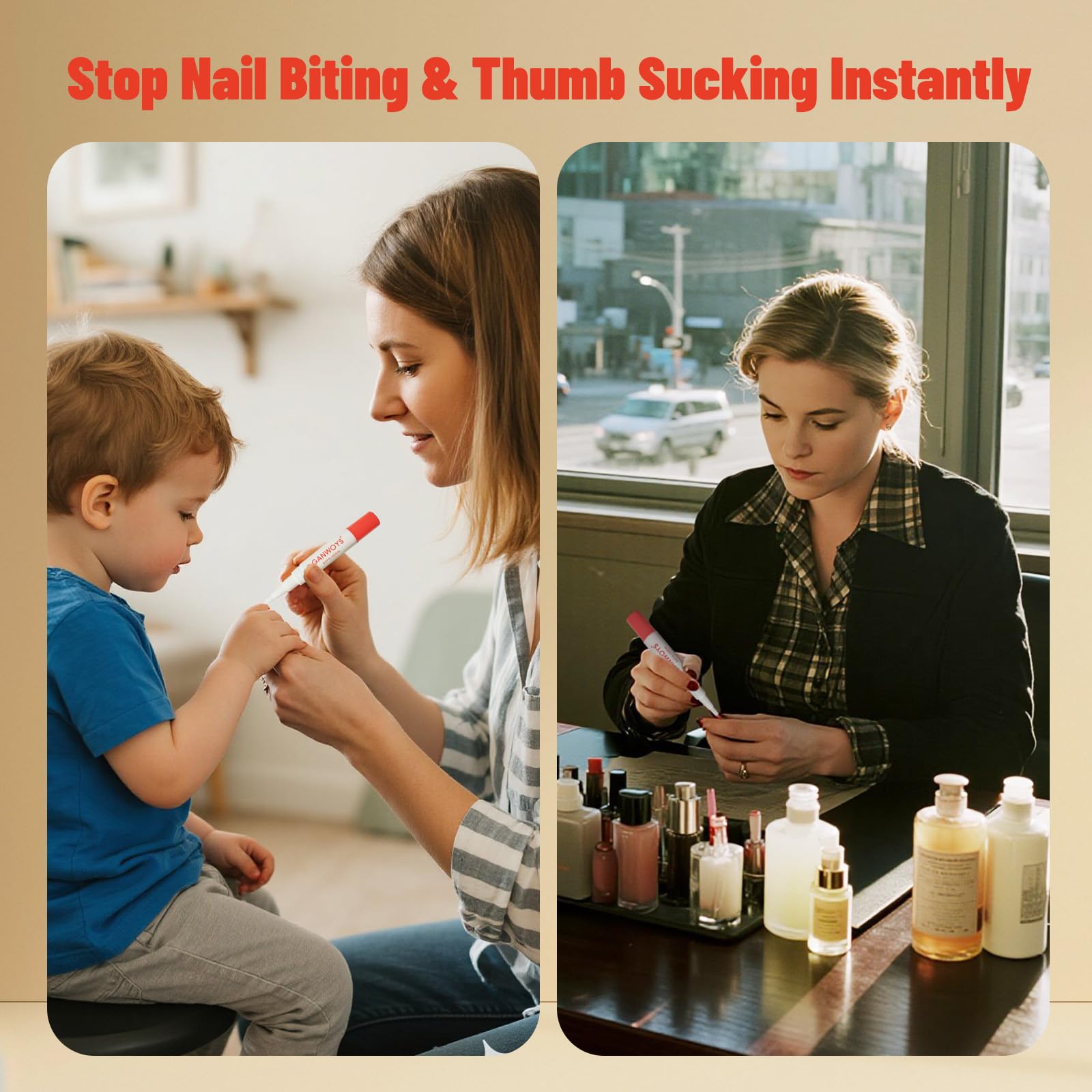 GANWOYS Stop Nail Biting Pen - Bitter Nail Biting Treatment for Kids & Adults,Thumb Sucking Deterrent, Safe Plant-Based Formula,