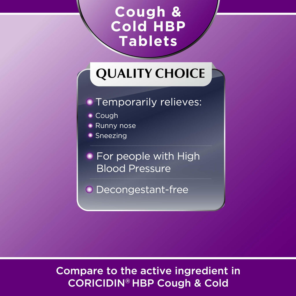 Quality Choice HBP Decongestant Free, Cough and Cold Medicine, High Blood Pressure Cold Relief, Acetaminophen, Gluten, & Sugar F