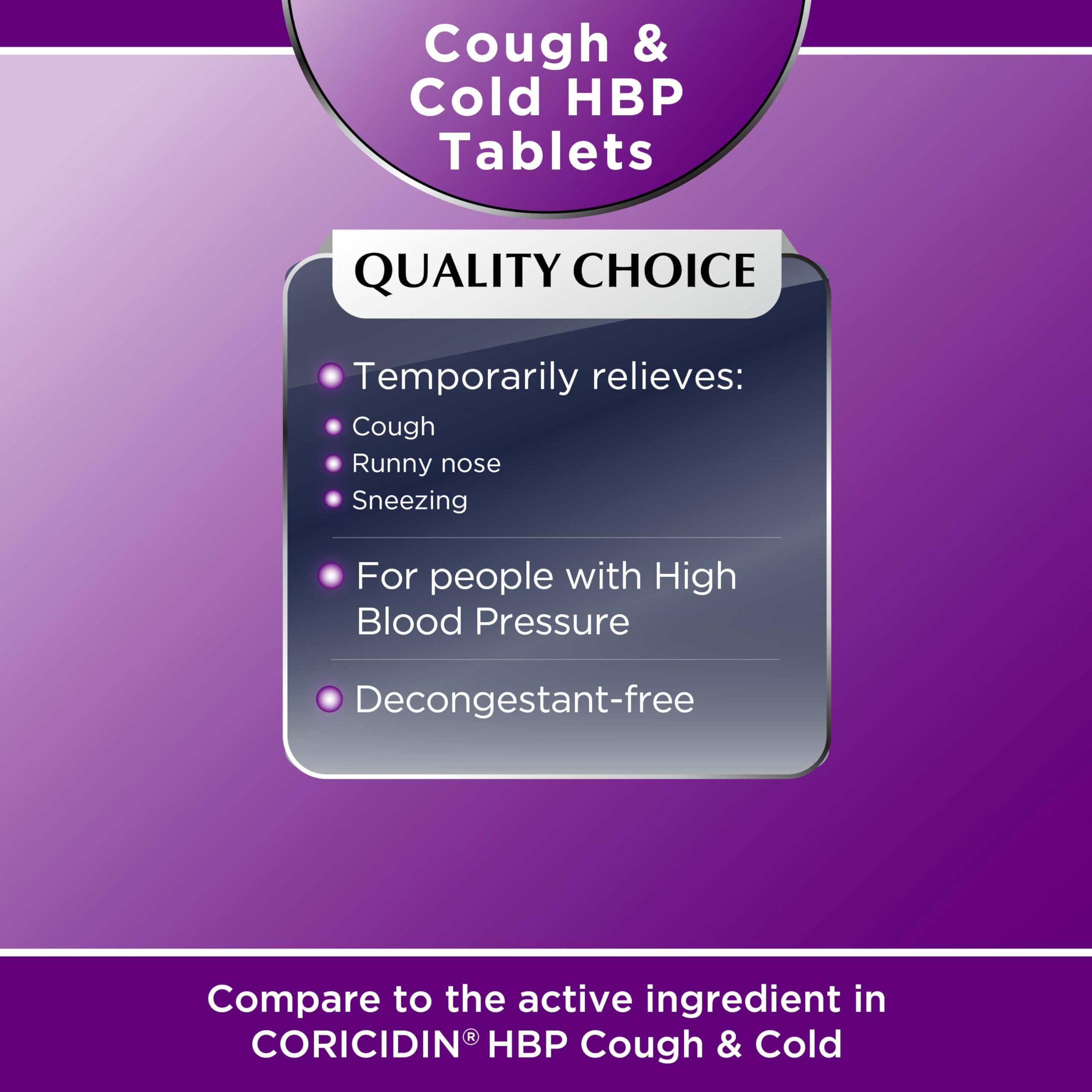 Quality Choice HBP Decongestant Free, Cough and Cold Medicine, High Blood Pressure Cold Relief, Acetaminophen, Gluten, & Sugar F