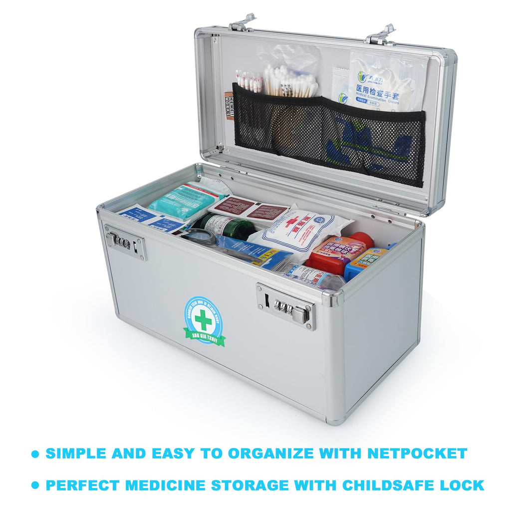 Lockable Medication Storage Box with Combination - Security Lock Box for Home and Outdoor (Silver, LARGE)