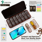 LOBIUTIYA Weekly Pill Organizer 2 Times a Day + 2 Detachable Organizers Kit - AM PM Travel for Vitamin Medicine Supplement Fish