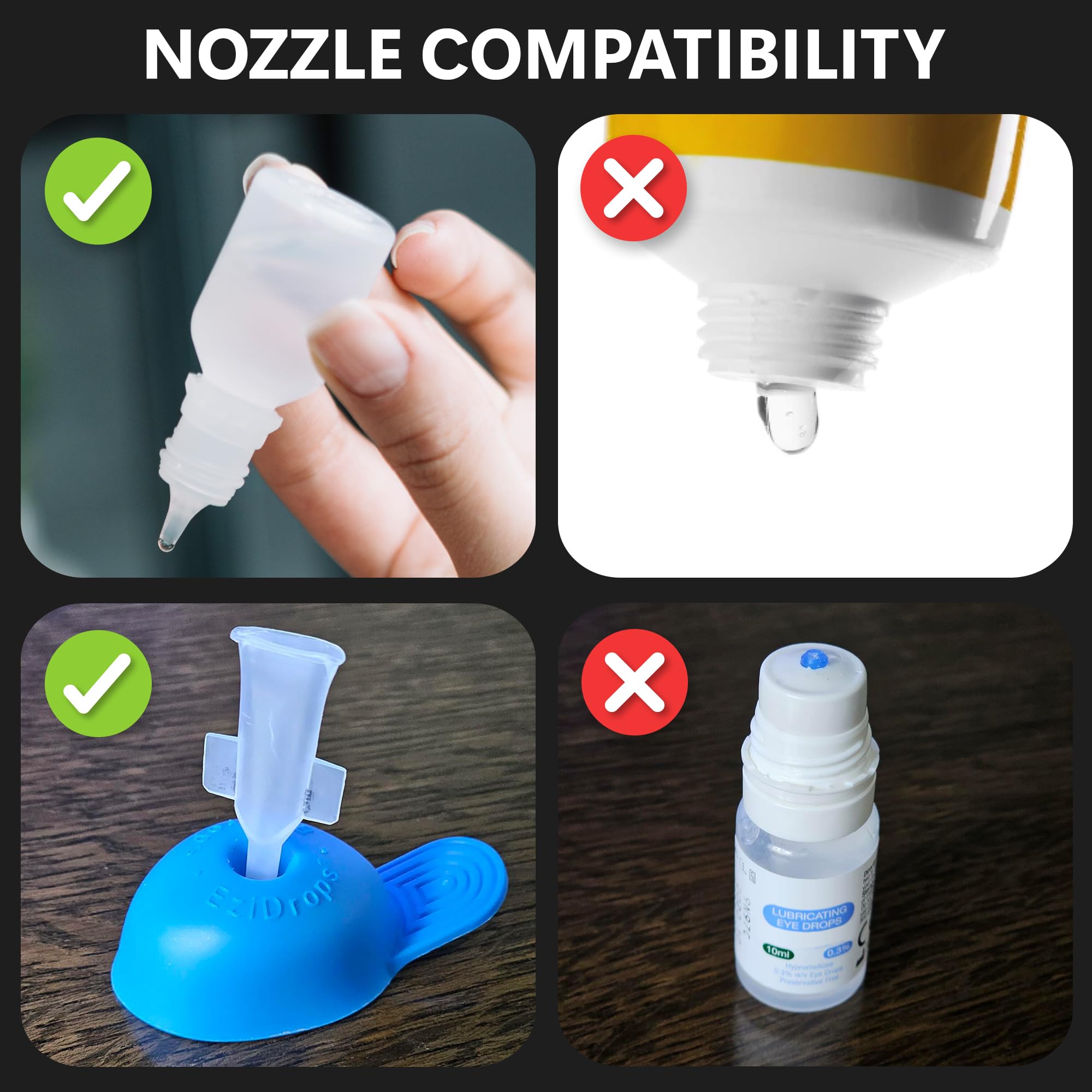 EziDrops Eye Drop Dispenser - Suitable for Nozzle Head Bottles Only - no More Involuntary Blinking and Fluids Wastage - Reusable