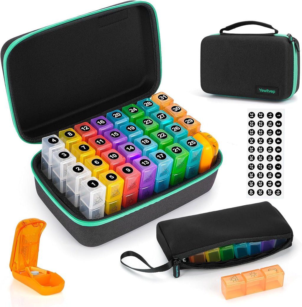 Yewltvep Monthly Pill Organizer 3X a Day with Weekly Pill Bag 3 Times a Day, Monthly Pill Organizer 3 Times a Day, Medicine Pill