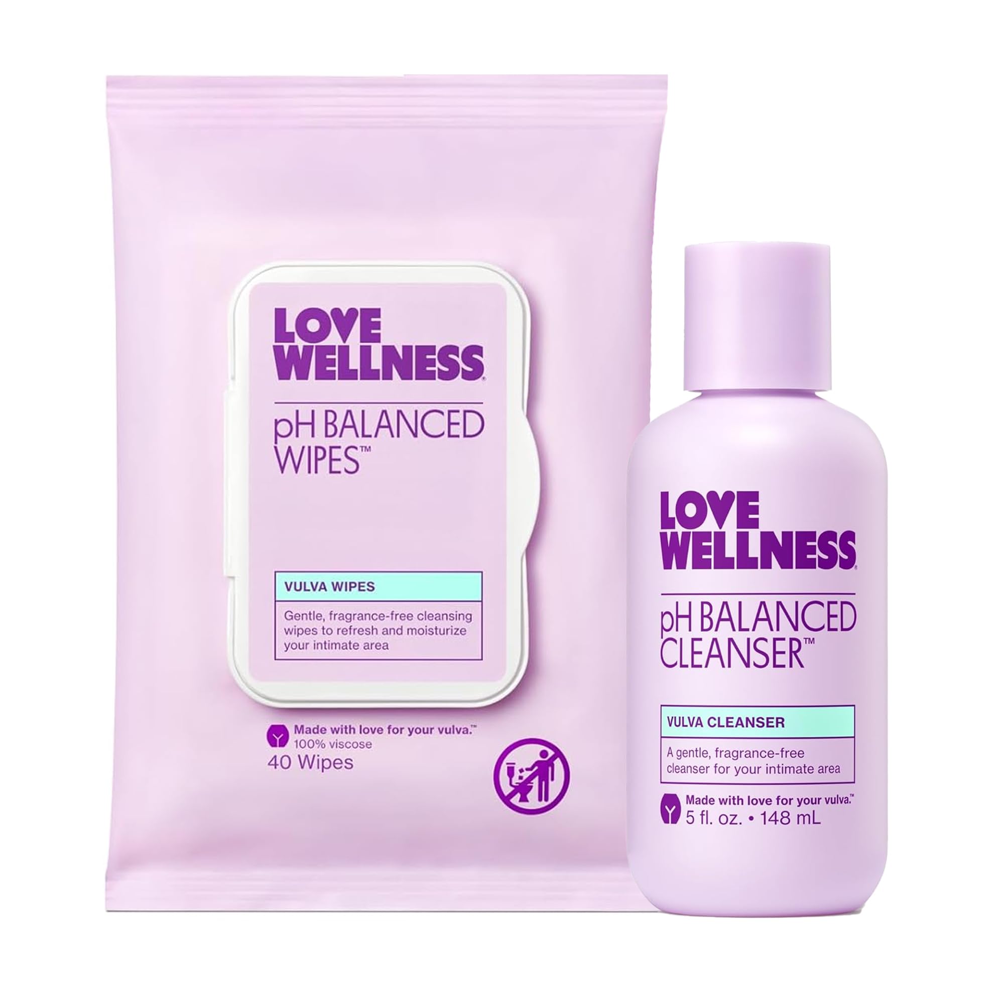 Love Wellness pH Balancing Cleanser & pH Balancing Wipes | Her Essentials Duo | On The Go Support for Her | Cleanser for Balance