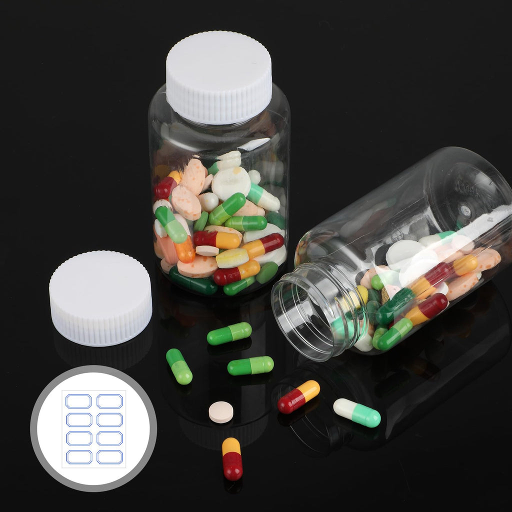 Heclia 150ML Clear Pill Bottles 6PCs, Plastic Medicine Bottle Empty Reagent Chemical Containers with Blank Labels, Transparent L