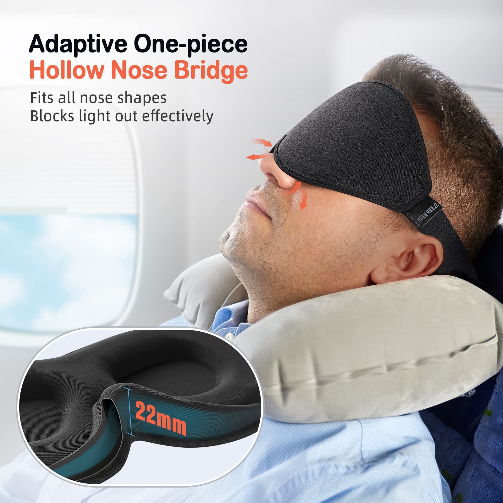 LitBear Sleep Mask for Side Sleeper Women Men, Eye Mask for Sleeping Light Blocking, 3D Contoured Cup Sleeping Mask, Soft Breath