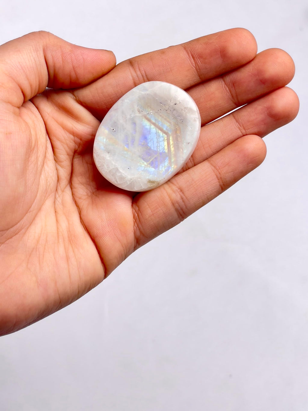 Rainbow Moonstone Worry Stone - Genuine Polished Palm Crystal for Stress & Anxiety Relief, Meditation Thumb Stone Gift for Mindf