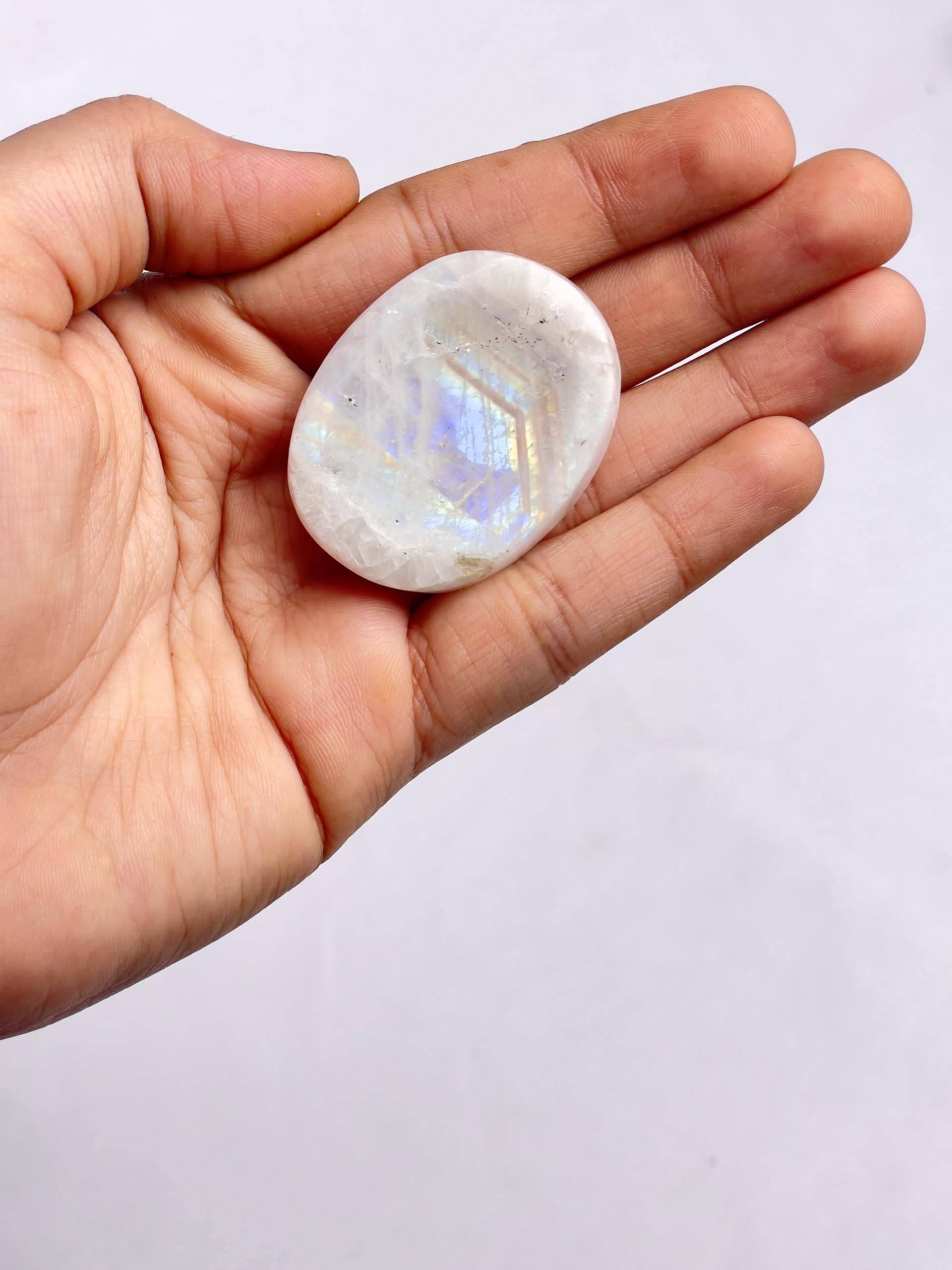 Rainbow Moonstone Worry Stone - Genuine Polished Palm Crystal for Stress & Anxiety Relief, Meditation Thumb Stone Gift for Mindf