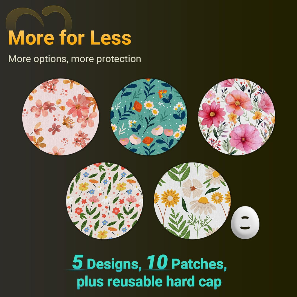 Dexcom G7 Over Patches with Flowers, Amolyfe 10-Pack Dexcom Stelo Adhesive Patches Waterproof Bump-Proof with Hard Cap, Breathab