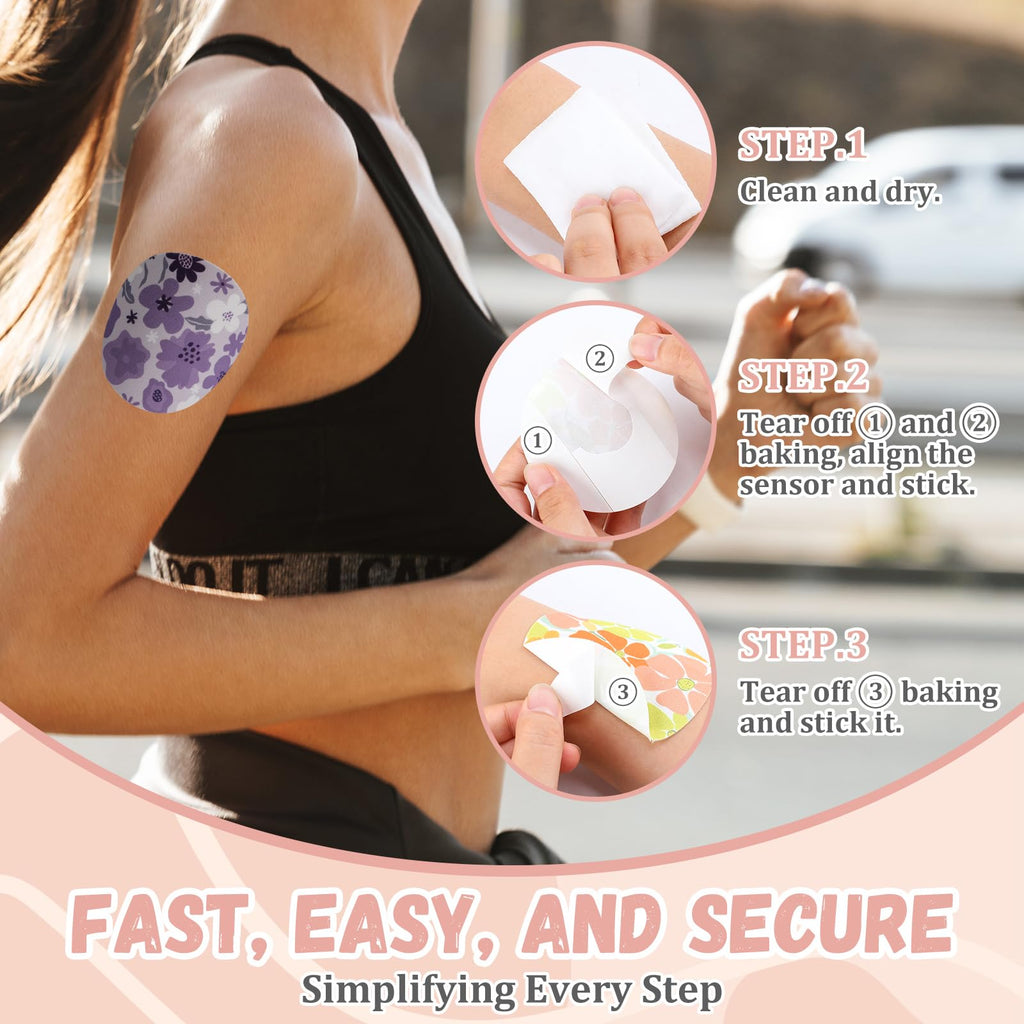 Geiserailie 30 PCS Adhesive Patch Compatible with Dexcom G7 Pre-Cut Flowers Pink Bow NO Glue in The Center Sensor Cover for Cont