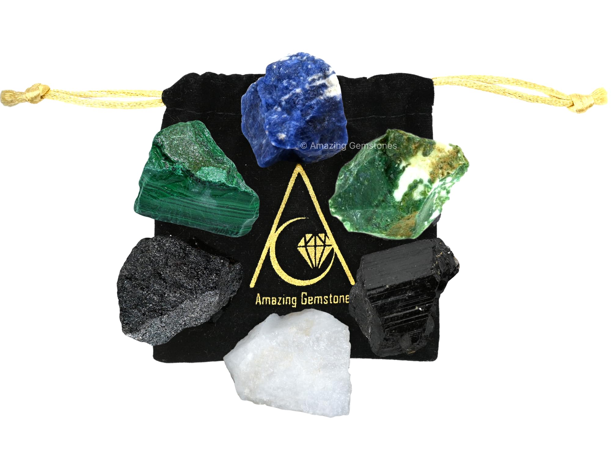 Healing Crystal for Breast Lung Prostate Cancer Fighter, Set of 6 Black Tourmaline, Malachite, Hematite, Sodalite, Moss Agate an