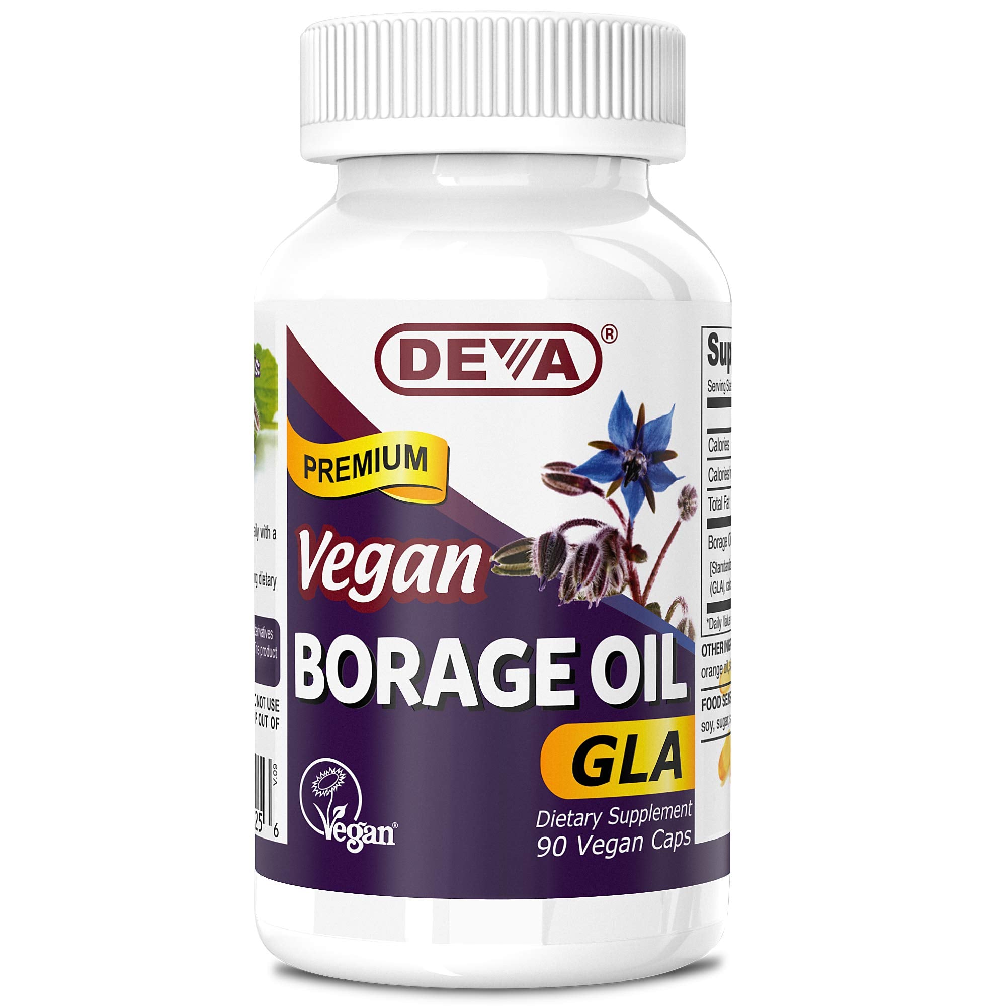 DEVA Vegan Vitamins, Borage Oil 500mg, Rich Source of Omega-6 Fatty Acid GLA (Gamma linolenic Acid), Cold-Pressed & Unrefined, 9