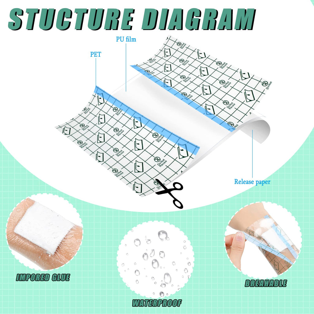 Nuanchu 9 Rolls Waterproof Bandages Transparent Film Dressing Roll Stretch Clear Adhesive Bandages Shower Dressing Tape for Show