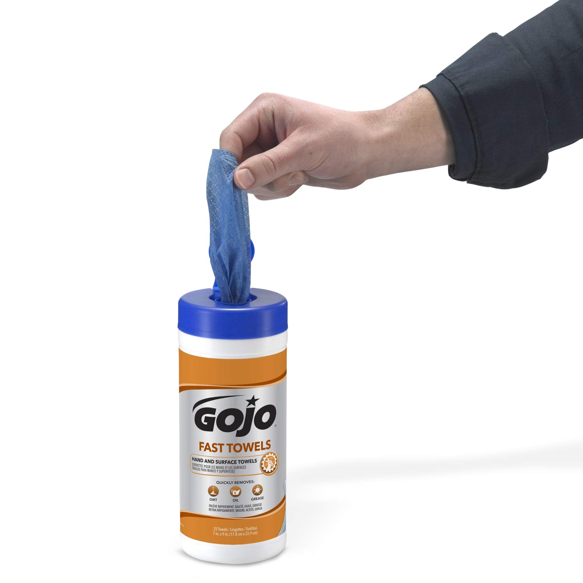 GOJO Fast Towels for Hands and Surface, Fresh Citrus Scent, 25 Count Large Fast Wipes Canister (Pack of 6) - 6282-06