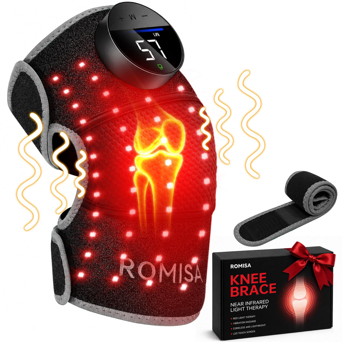 Cordless Red Light Therapy Knee Massager with Heat & Massage, 660nm& 850nm