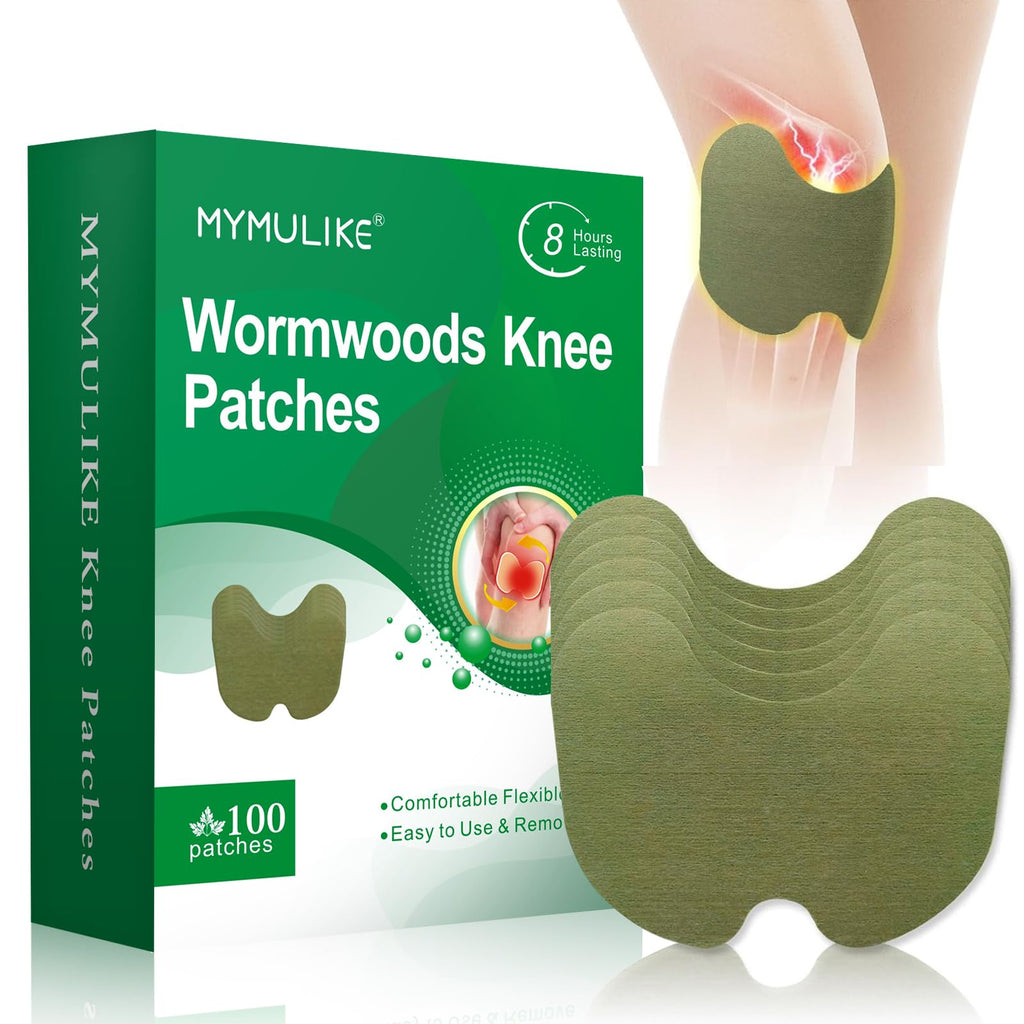 MYMULIKE Knee Patches, 100 Count Warming Natural Herbal Plaster Knee Patches, Wormwood Extract Sticker 8 Hours Lasting Reduction